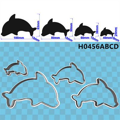 Četiri specifikacije Crtani morski sisavac, mali dupin, plastični kalupi, alati za fondan za torte, kolačići za sushi i rezači za voće