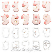 10 tk/komplekt Arv 0 kuni 9 Armas seakõrvakujuline küpsiselõikur, lastele sünnipäevakoogi kaunistamise tööriistad.