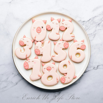 10 τμχ/σετ Αριθμός 0 έως 9 χαριτωμένο χοιρινό σε σχήμα αυτιού για μπισκότα Παιδική τούρτα γενεθλίων Εργαλεία διακόσμησης Μήτρα κοπής μπισκότων ζαχαροπλαστικής Fondant