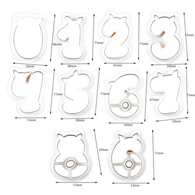 10 tk/komplekt Arv 0 kuni 9 Armas seakõrvakujuline küpsiselõikur, lastele sünnipäevakoogi kaunistamise tööriistad.