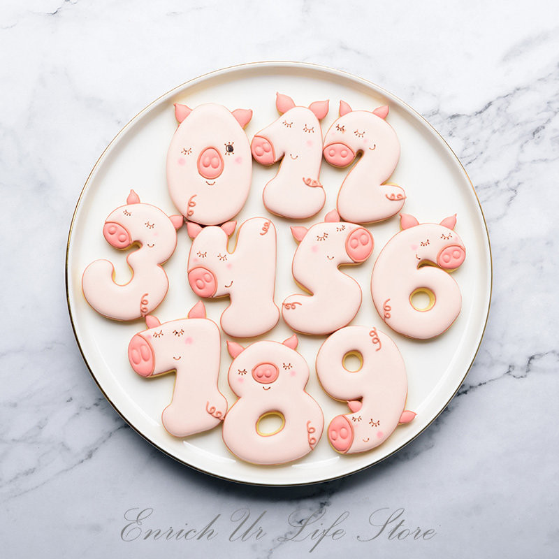 10 tk/komplekt Arv 0 kuni 9 Armas seakõrvakujuline küpsiselõikur, lastele sünnipäevakoogi kaunistamise tööriistad.