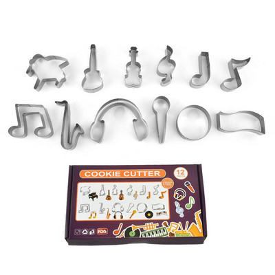 Roostevabast terasest küpsiste lõikurite komplekt noodimustriga, 12 tükki küpsetustööriistu kodus isetegemiseks