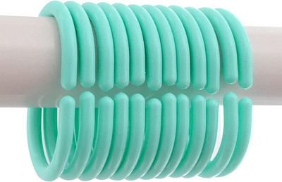 12 komplekti dušikardinakonksud, läbipaistvad dušikonksud dušikardina jaoks, esmaklassilised plastikust dušikardinarõngad (selged)