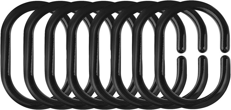 12 komplekti dušikardinakonksud, läbipaistvad dušikonksud dušikardina jaoks, esmaklassilised plastikust dušikardinarõngad (selged)