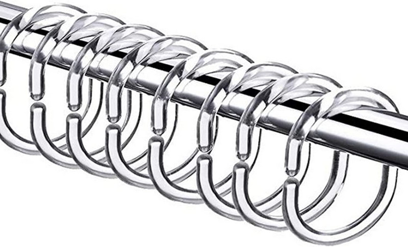 12 komplekti dušikardinakonksud, läbipaistvad dušikonksud dušikardina jaoks, esmaklassilised plastikust dušikardinarõngad (selged)