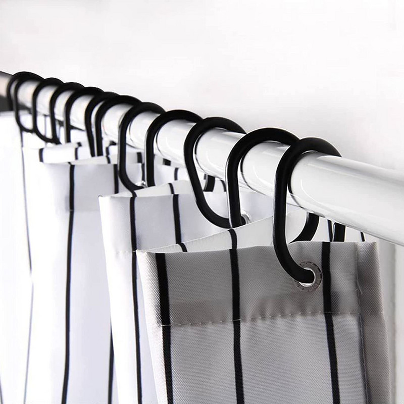 12 komplekti dušikardinakonksud, läbipaistvad dušikonksud dušikardina jaoks, esmaklassilised plastikust dušikardinarõngad (selged)