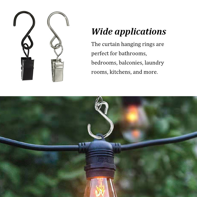 50X Kuke za zavjese za tuš Ukrasne vješalice Podstave Prstenovi za štipaljke Opružne stezaljke otporne na hrđu Klinovi za zamjenu u hotelu