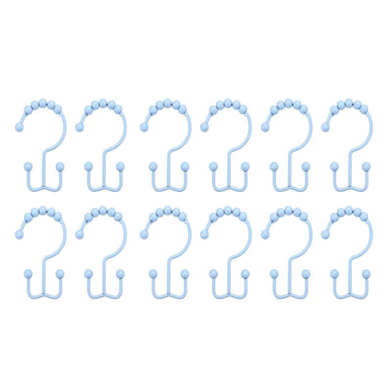 12 dalių dušo užuolaidų kablio žiedas, rūdims atsparus metalinis dvigubas stumdomas dušo kablio žiedas, tinkamas vonios kambario dušo užuolaidų strypui, mėlynas