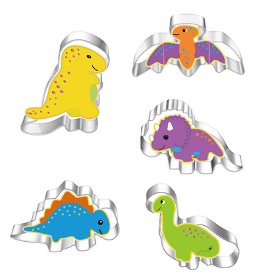 Formă pentru copt Dinozaur Formă pentru prăjituri Formă pentru prăjituri din oțel inoxidabil pentru biscuiți Instrument pentru prăjituri de aniversare DIY Accesorii pentru copt 5 buc/set