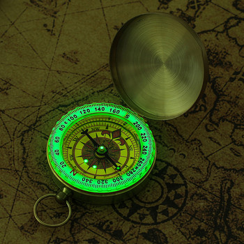 Мини преносим меден навигационен компас Външен водоустойчив светещ ретро флип компас Къмпинг Туризъм Насочващ инструмент