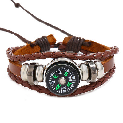 PU Leather Compass Bracelet Waterproof Luminous Tactical Wrist Compass Outdoor Men and Women Adventure Survival Bracelet Tools