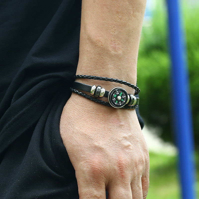 PU kožna narukvica s kompasom Vodootporna svjetleća taktička ručna kompas na otvorenom Muška i ženska avanturistička narukvica za preživljavanje Alati