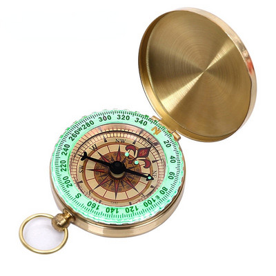 Augstas kvalitātes kempinga pārgājienu kabatas misiņa zelta kompass pārnēsājama kompasa navigācija āra aktivitātēm