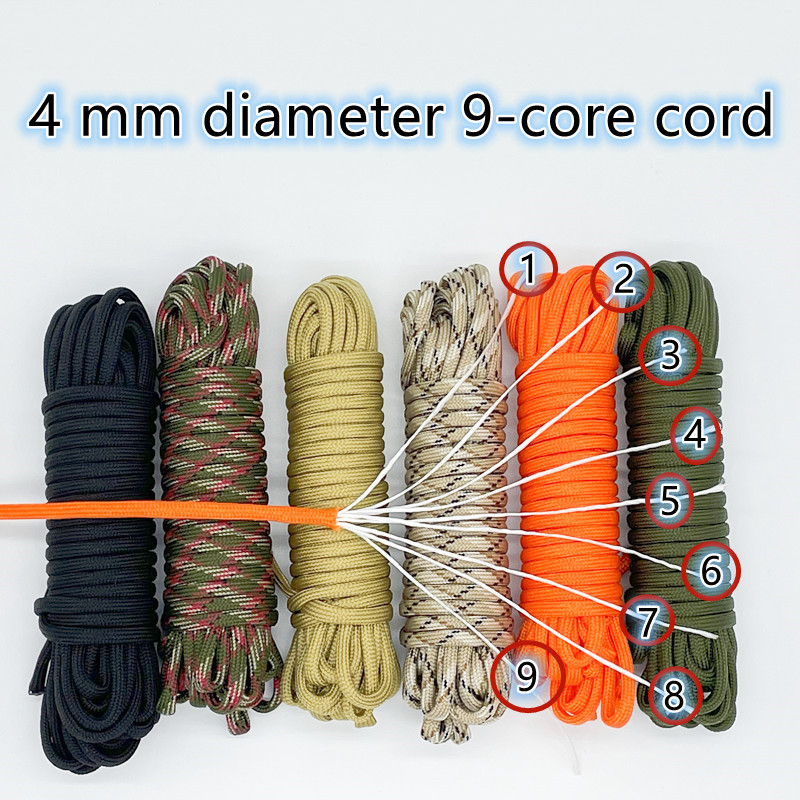 100 FT 50 FT skersmuo 4 mm 9 stovo šerdys Paracord for Survival Parašiuto virvelė Kempingas Laipiojimas Stovyklavietės Virve Žygiams Drabužių virvė