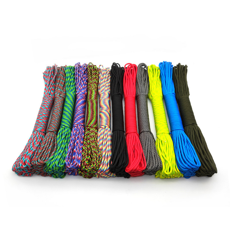 Paracord 550 Parachute Cord Lanyard Rope Mil Spec Type III 9 Strand 100FT 31m Climbing Kempingo išgyvenimo įranga Laipiojimo virvė