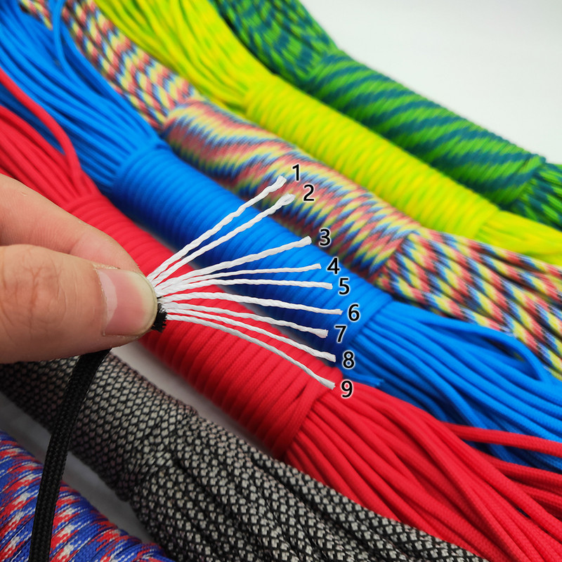 Paracord 550 Parachute Cord Lanyard Rope Mil Spec Type III 9 Strand 100FT 31m Climbing Kempingo išgyvenimo įranga Laipiojimo virvė