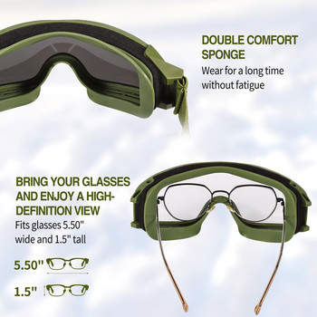 Στρατιωτικά γυαλιά τακτικής κυνηγιού Ρυθμιζόμενα αντιανεμικά σκοπευτικά γυαλιά ορειβασίας μοτοσικλέτας Προστασία ασφαλείας 3 φακός