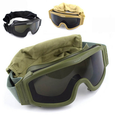 Melns dzeltenbrūns Taktiskās aizsargbrilles Militārās šaušanas saulesbrilles 3 lēcas Airsoft peintbola vēja necaurlaidīgas kara spēles alpīnisma brilles