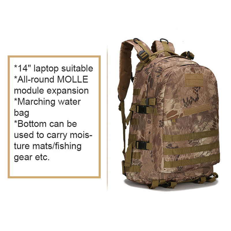 Torba za planinarenje, muški vojni taktički ruksak od 40 l, muške vodootporne torbe za sportove na otvorenom, prijenosni 3D ruksak otporan na habanje