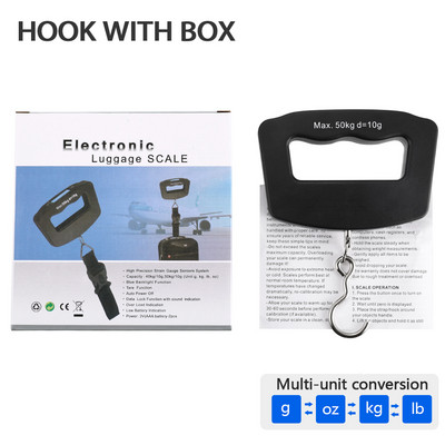Ψηφιακή οθόνη LCD φορητή ζυγαριά 1 τεμ. 110 lb/50kg Ηλεκτρονική κρεμαστή βαλίτσα αποσκευών Ταξίδι ζυγίζει τσάντα αποσκευών Ισορροπία βάρους