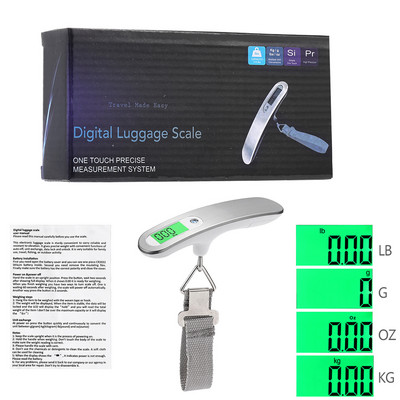 Ψηφιακή οθόνη LCD φορητή ζυγαριά 1 τεμ. 110 lb/50kg Ηλεκτρονική κρεμαστή βαλίτσα αποσκευών Ταξίδι ζυγίζει τσάντα αποσκευών Ισορροπία βάρους