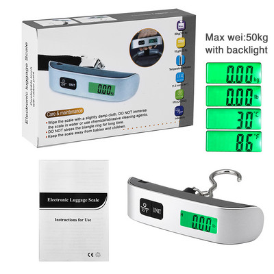 Ψηφιακή οθόνη LCD φορητή ζυγαριά 1 τεμ. 110 lb/50kg Ηλεκτρονική κρεμαστή βαλίτσα αποσκευών Ταξίδι ζυγίζει τσάντα αποσκευών Ισορροπία βάρους