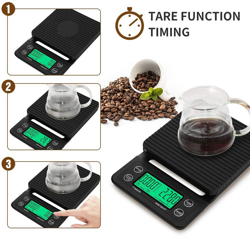 Tikslios lašelinės kavos svarstyklės su laikmačiu Daugiafunkcinės virtuvės svarstyklės LCD skaitmeninės maisto svarstyklės kepimui ir gaminimui svėrimo įrankiai
