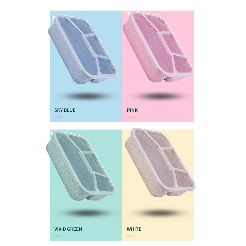 4-kambriline lõunakast plastikust jaotatud toiduainete säilituskonteinerite karbid Korduvkasutatavad õpilastele kaasaskantavad õues kasutatavad konteinerikarbid