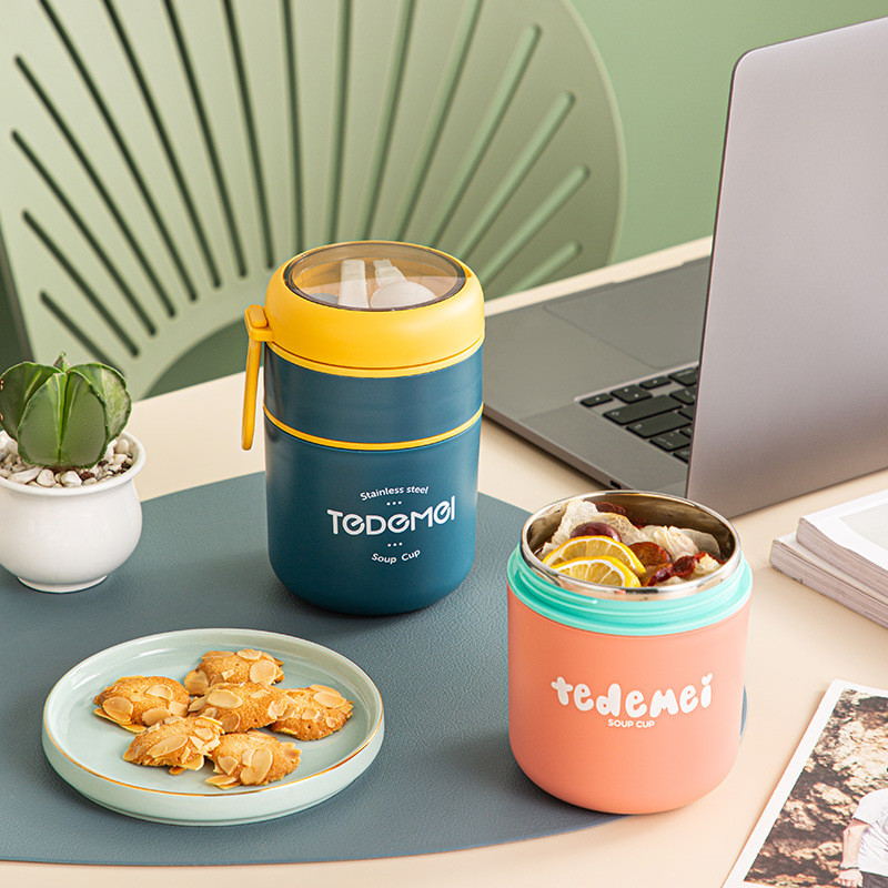 710 ml nerūdijančio plieno priešpiečių dėžutės geriamasis puodelis su šaukštu maisto termiškai indelis, izoliuotas sriubos termosas. Thermische priešpiečių dėžutė