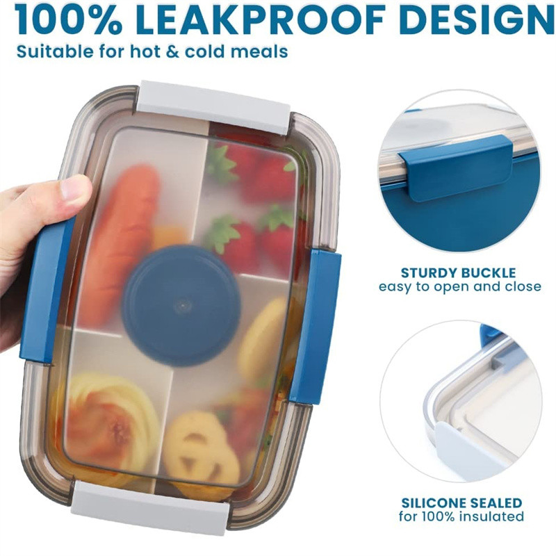 Didelė mikrobangų krosnelėje sauganti Bento Box didelė salotų maisto talpa 4 skyrių padėklas be BPA priešpiečių dėžutės salotų dubuo su padažu