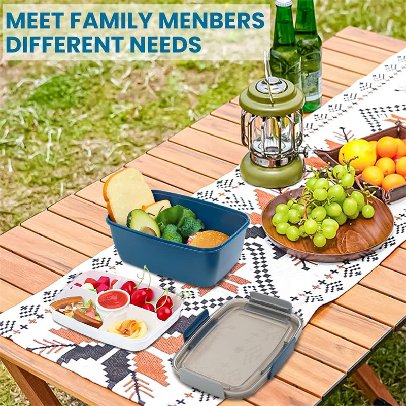 Didelė mikrobangų krosnelėje sauganti Bento Box didelė salotų maisto talpa 4 skyrių padėklas be BPA priešpiečių dėžutės salotų dubuo su padažu