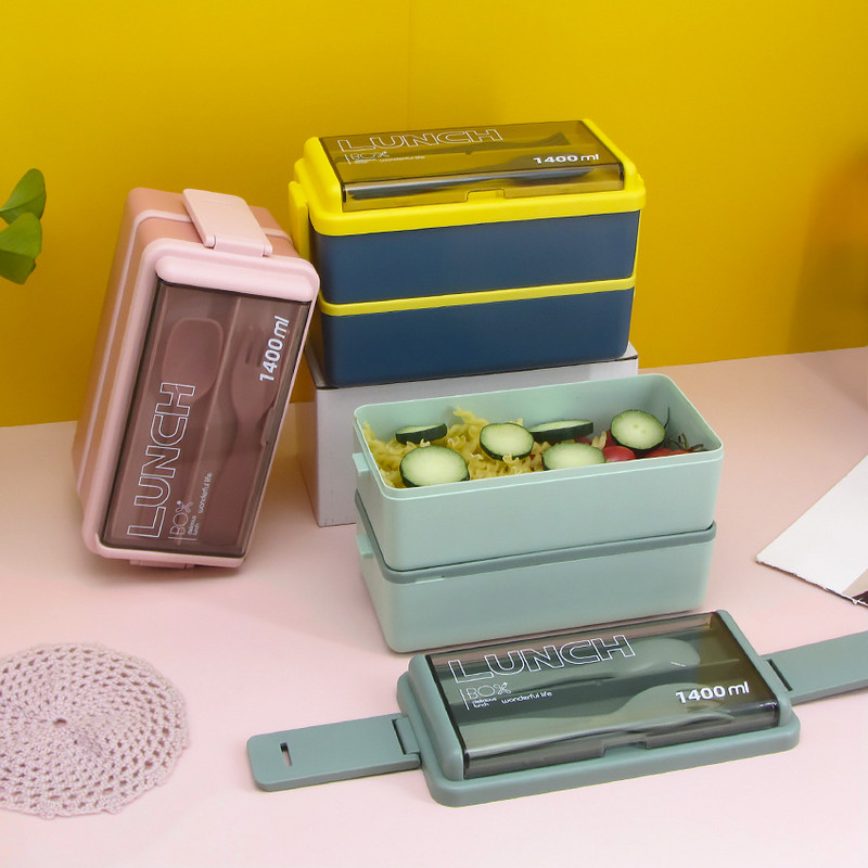 Prijenosna Bento kutija 2-slojna 1400ML zatvorena izolirana kutija za ručak za mikrovalnu pećnicu za pohranu hrane posuđe vanjska kućna kuhinja