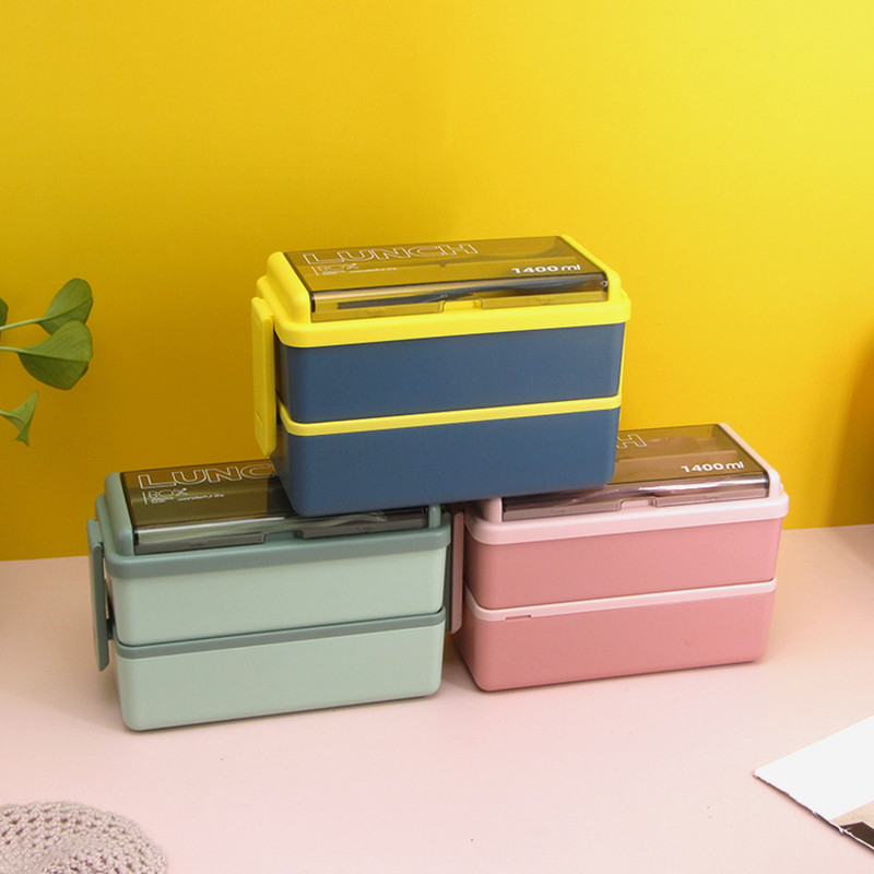 Prijenosna Bento kutija 2-slojna 1400ML zatvorena izolirana kutija za ručak za mikrovalnu pećnicu za pohranu hrane posuđe vanjska kućna kuhinja