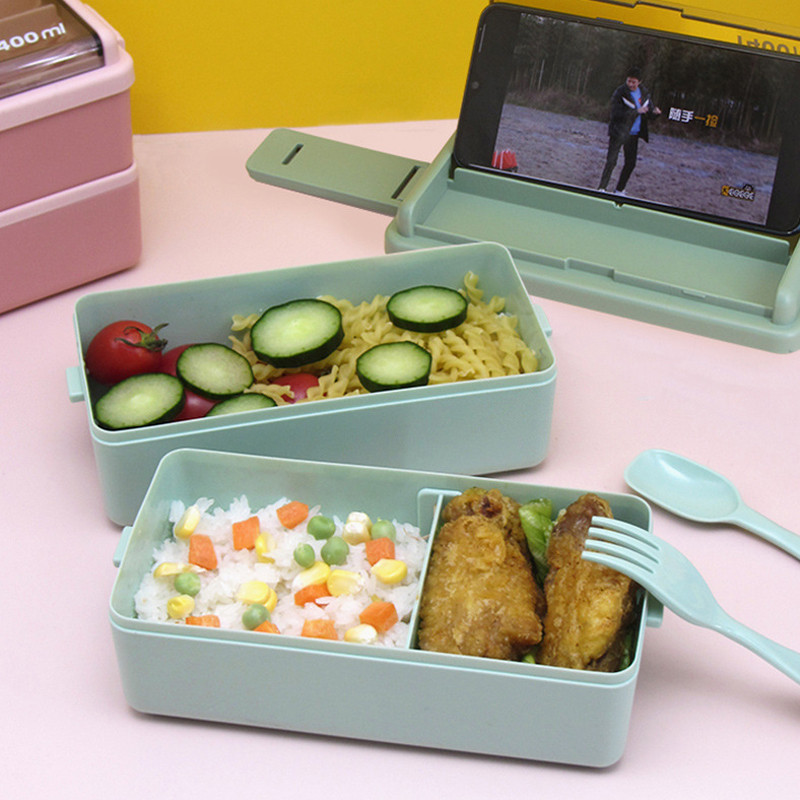 Prijenosna Bento kutija 2-slojna 1400ML zatvorena izolirana kutija za ručak za mikrovalnu pećnicu za pohranu hrane posuđe vanjska kućna kuhinja