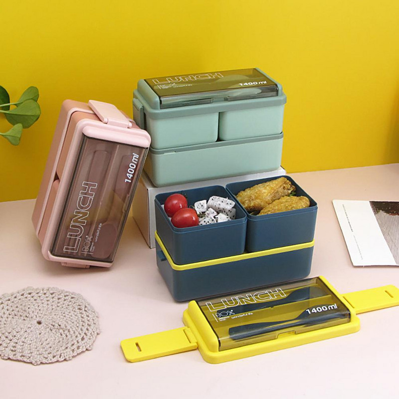 1400 ml Bento Box Daugkartinio naudojimo skyriai pietų indelis Lengvas maisto konteineris Pietų dėžutė marmita termica контейнер для еды