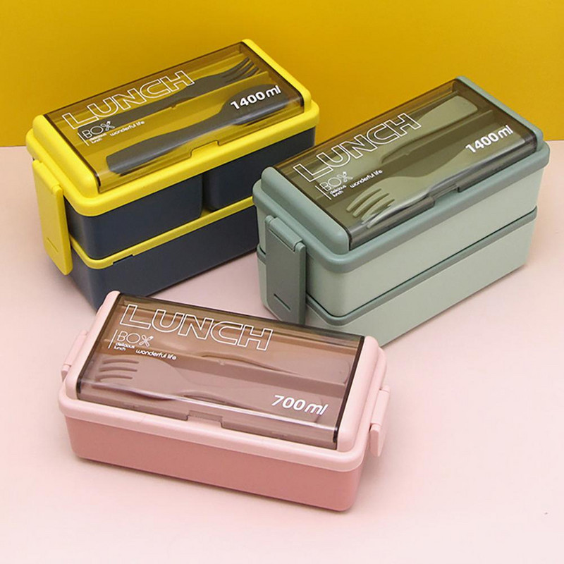 1400 ml Bento Box Daugkartinio naudojimo skyriai pietų indelis Lengvas maisto konteineris Pietų dėžutė marmita termica контейнер для еды