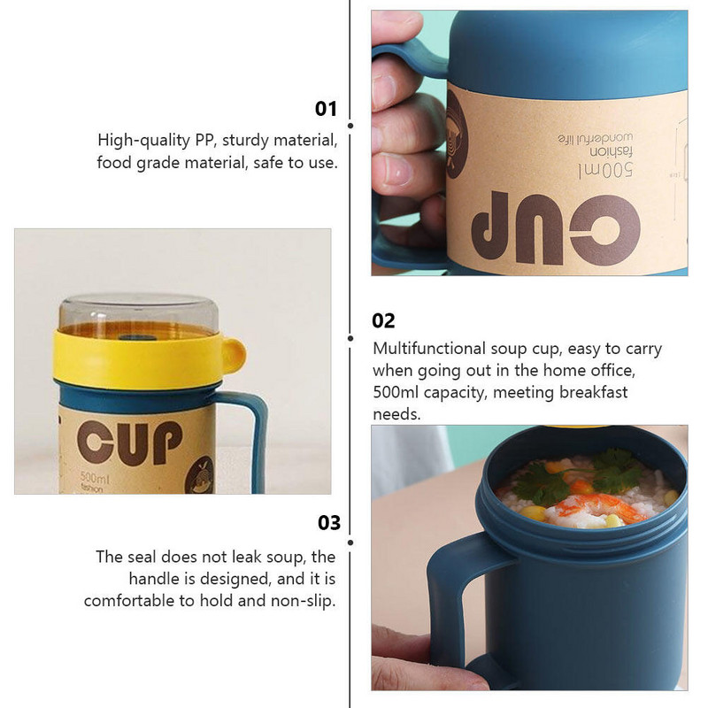 Rozsdamentes acél Reggeli Csésze Go Élelmiszer Tartályok Fedők Tej Háztartási Pp Konyhai Leves Takaró Utazó Műanyag Lombik