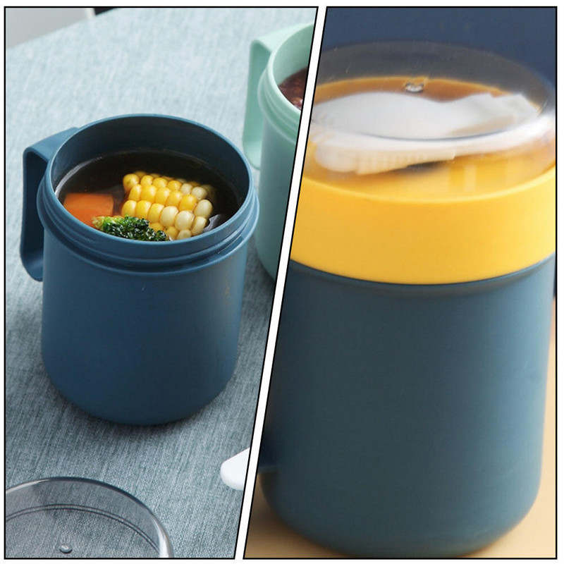Rozsdamentes acél Reggeli Csésze Go Élelmiszer Tartályok Fedők Tej Háztartási Pp Konyhai Leves Takaró Utazó Műanyag Lombik