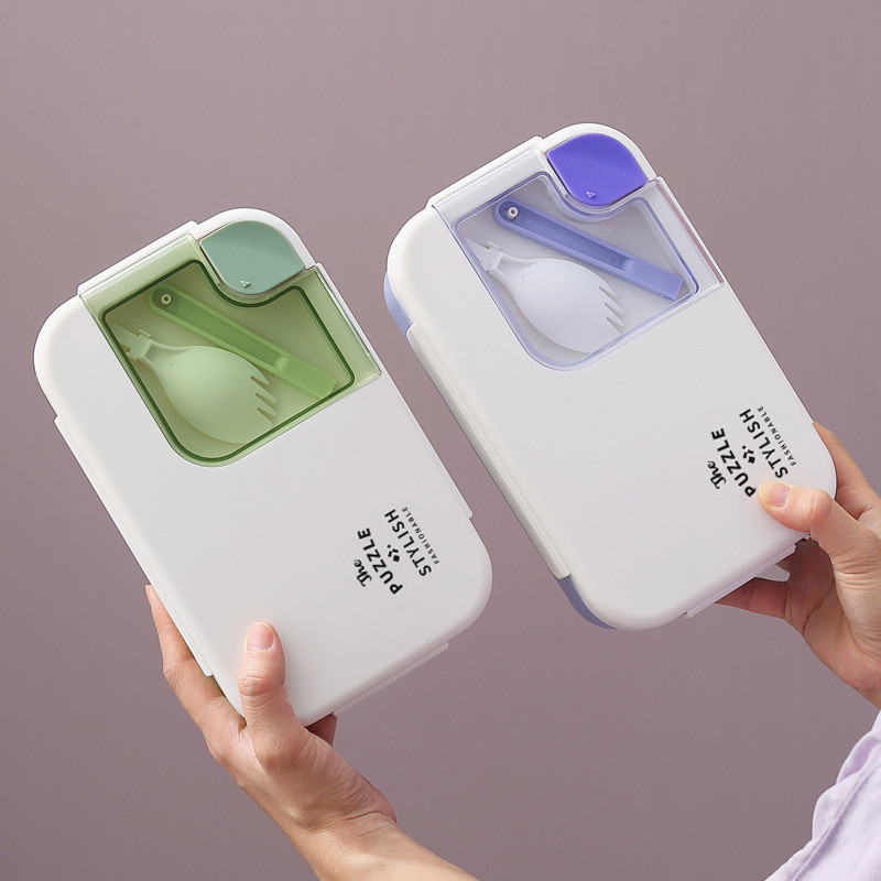 Sa žlicom Hermetička kutija za ručak u mikrovalnoj pećnici Prijenosna Bento kutija Dječji studenti Odrasli Spremnici za hranu Modni pravokutni rešetkasti