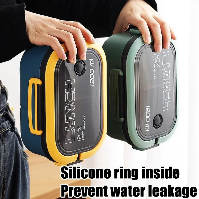 Bento kutija od 1 komada, kutija za ručak, dvoslojna kutija za ručak sa žlicom i vilicom, spremnici za hranu velikog kapaciteta, nepropusni, ekološki prihvatljivi, BPA