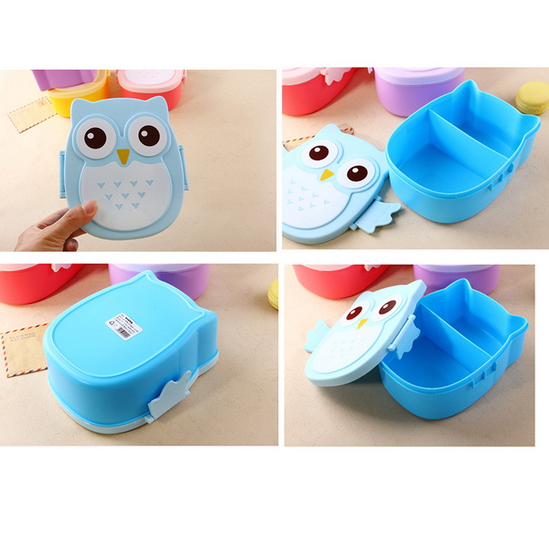 Cutie de prânz cu bufniță de desene animate pentru cuptor cu microunde, cutie portabilă din plastic pentru picnic pentru alimente, pentru copii, cutie bento de birou pentru școală