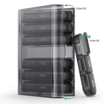 Seitse päeva nädalas 21 ümbrisega kaasaskantava plastikraami PCS-i musta komplekti klassifikatsioonikarp