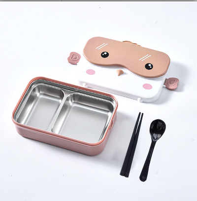 Nerūdijančio plieno stalo reikmenų šiluminės priešpiečių dėžutės, skirtos maitinimui, mokinių mokyklos Bento dėžutė, mielas pelėdos animacinių filmų stalo įrankių rinkinys, skirtas vaikams laikyti