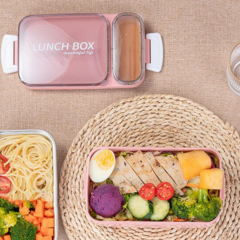 800 ml priešpiečių dėžutė, nepralaidi sandari, didelės talpos Bento dėžutė su padažo dėžute, kasdienio naudojimo priešpiečių dėžutė su indais