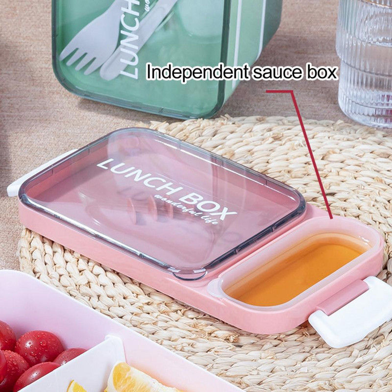 800 ml priešpiečių dėžutė, nepralaidi sandari, didelės talpos Bento dėžutė su padažo dėžute, kasdienio naudojimo priešpiečių dėžutė su indais