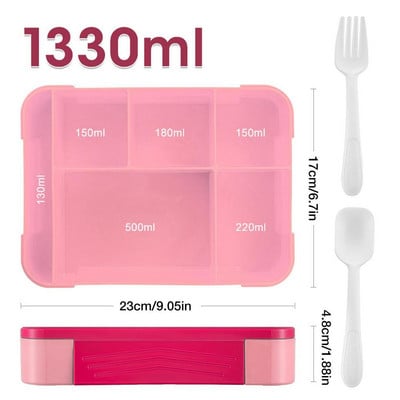 Кутия Bento с 6 отделения Кутия за обяд за възрастни Контейнери Непропускливи Детски комплект кутии за обяд със сервизи и кутия за сос, лесни за почистване