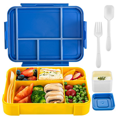 1330 ml nešiojama Bento Box 5 tinklelis vaikams suaugusiems Bento vaisių salotų priešpiečių dėžutė su šaukštu šakute nepralaidūs mikrobangų pietų dėžutės indai