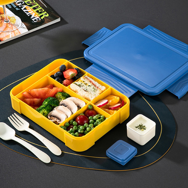 1330 ml kaasaskantav Bento Box 5 Grid lastele mõeldud Bento puuviljasalati lõunakarp koos lusikakahvliga lekkekindlate mikrolaineahju lõunakarbi konteineritega