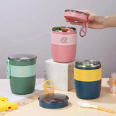 Mini termiline lõunakarbi toidukonteiner roostevabast terasest lusikaga vaakumtassi supitassiga õpilase suletud kaasaskantav toidukonteiner