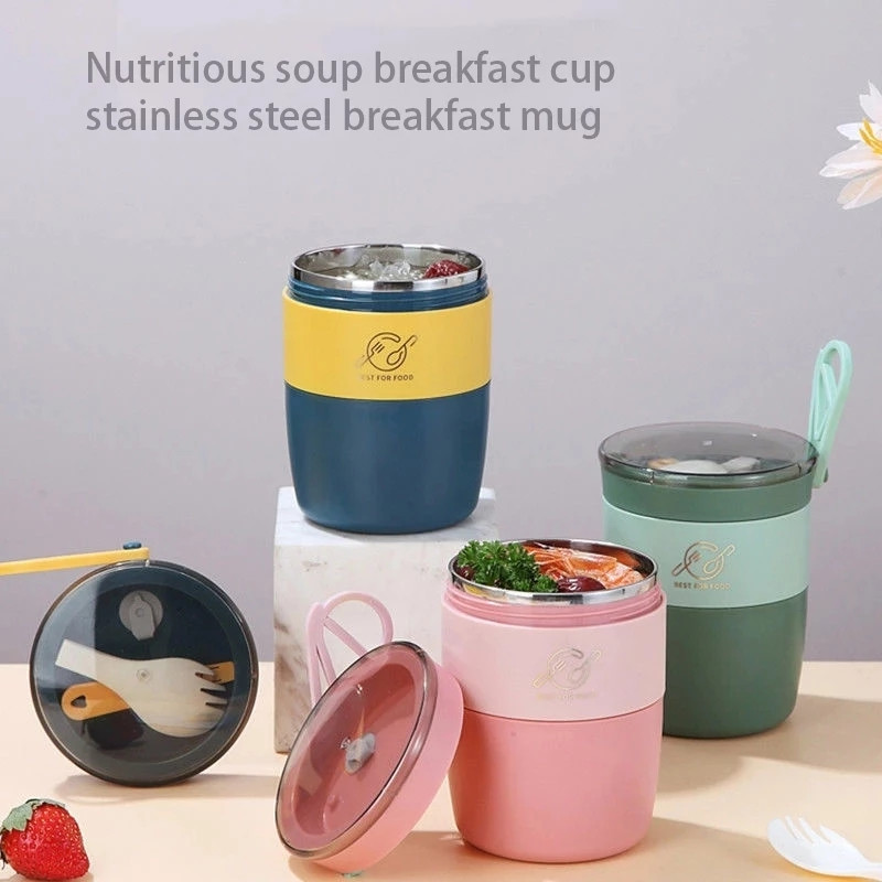 Mini termiline lõunakarbi toidukonteiner roostevabast terasest lusikaga vaakumtassi supitassiga õpilase suletud kaasaskantav toidukonteiner